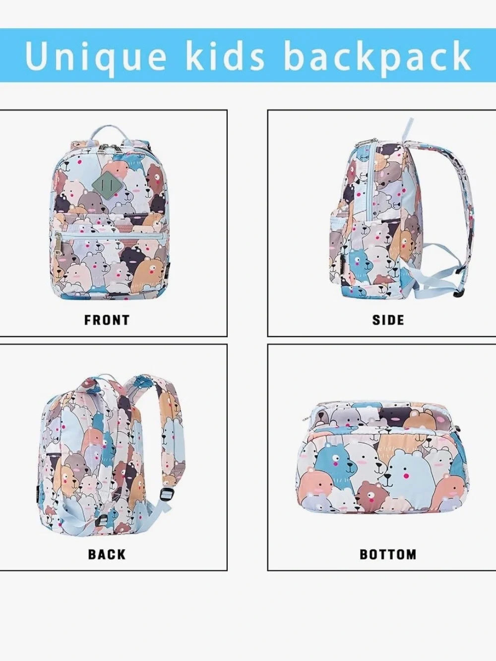 NWT COTS Kids Bear Print Mini Backpack in Pastel Blues & Neutrals